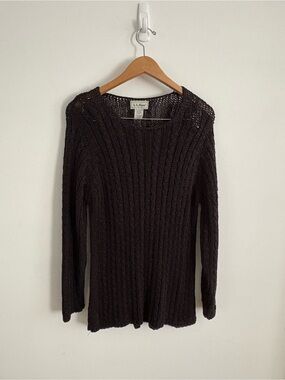 L.L.Bean Brown Open Knit Pullover Sweater Size Medium Lightweight Boho Coastal